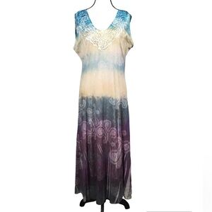 Reba Womens Vintage Lace Sleeveless Maxi Dress Size L Sheer Paisley Fairy Godess